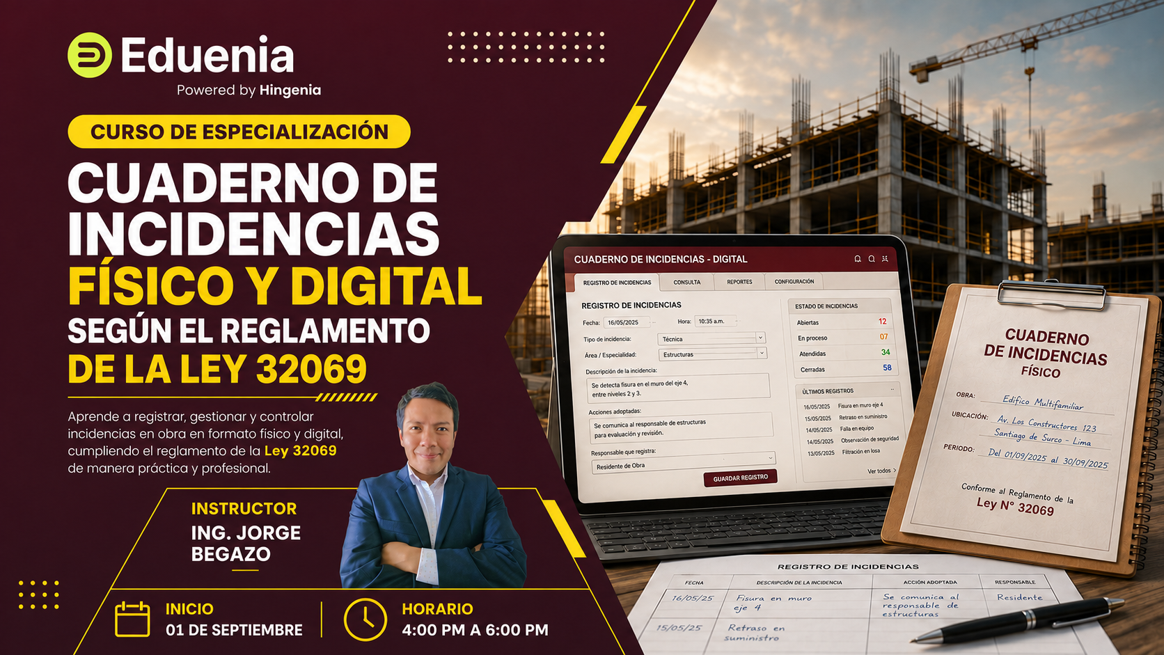 CURSO DE ESPECIALIZACIÓN – CUADERNO DE INCIDENCIAS FISICO Y DIGITAL( según el nuevo reglamento de la ley 32069)