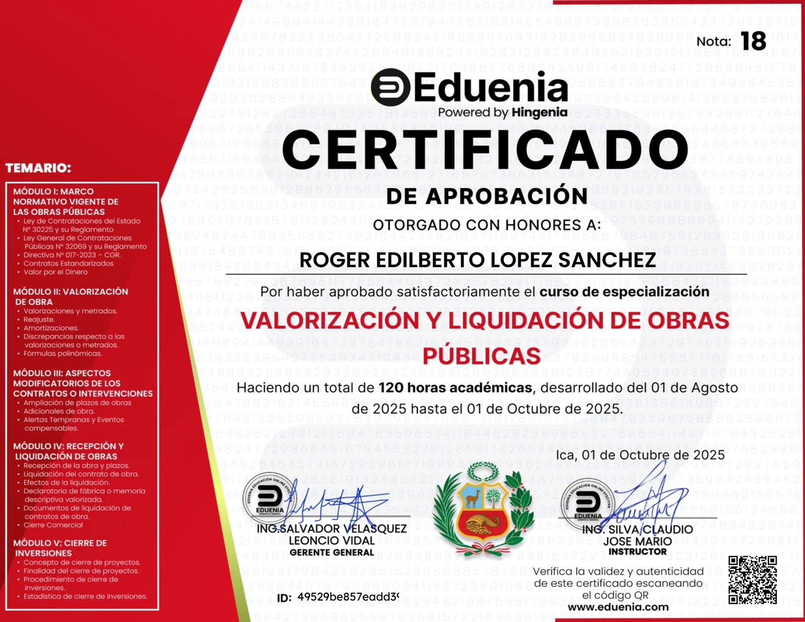 Valorización y Liquidación de Obras Públicas